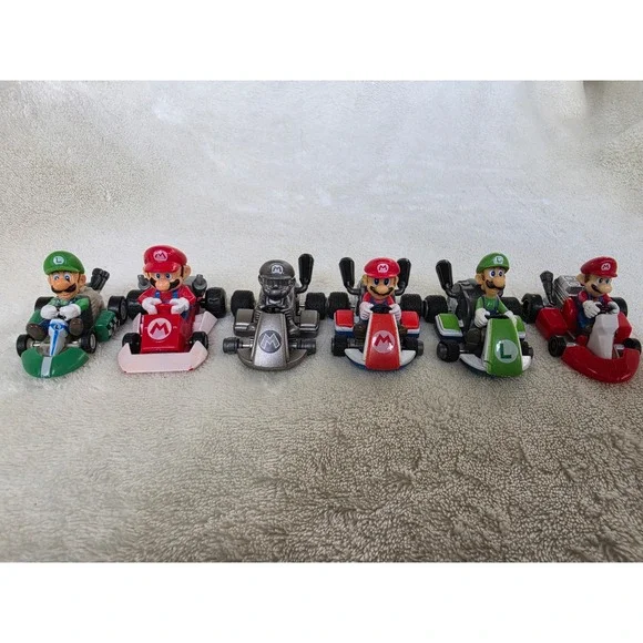Nintendo Mario Kart Pull Back Racer Lot of 6 Mario Luigi Metal Mario Diecast