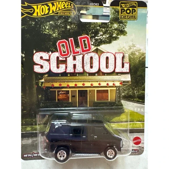 Hot Wheels Premium Pop Culture Old School Van Black Real Riders Metal HXD Mattel