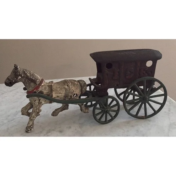 Antique Cast Iron Horse Drawn Ice Wagon Early 1900s