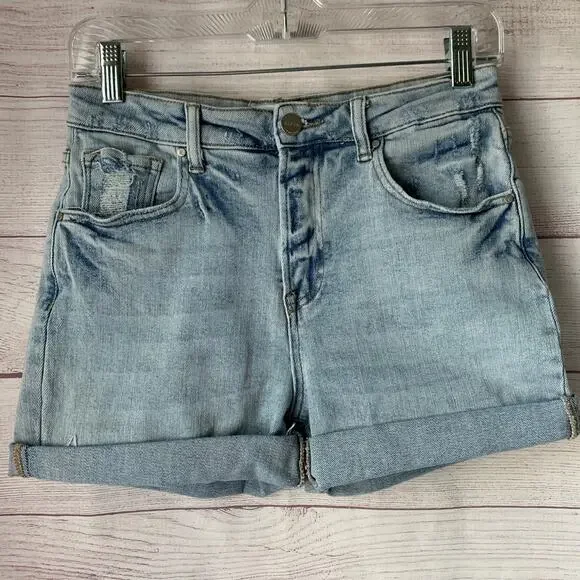 Risen Los Angeles Denim Jean Shorts Light Washed Distressed Size 7/28