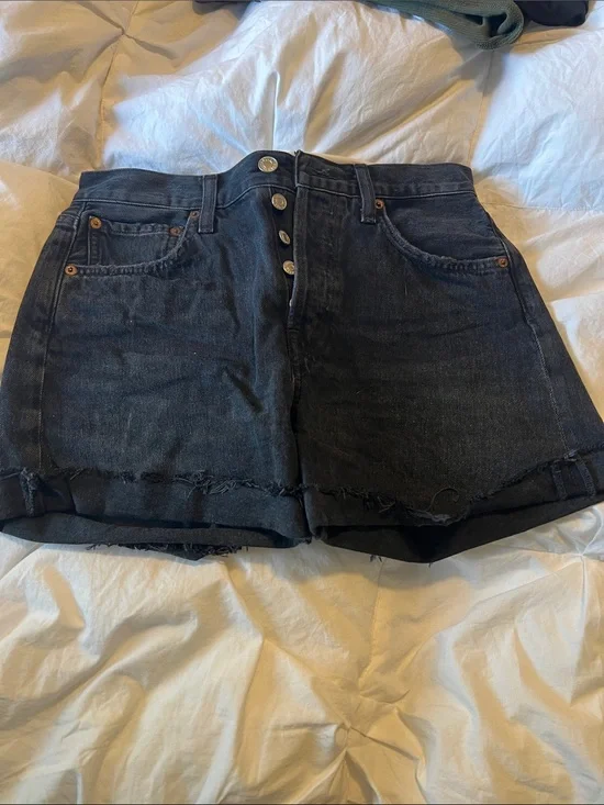 Agolde Black High-Rise Button-Front Denim Shorts Parker Long