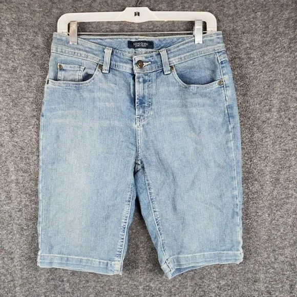 Sonoma Bermuda Shorts Women 8R Light Wash Denim Stretch Mid Rise Blue 11 Inseam