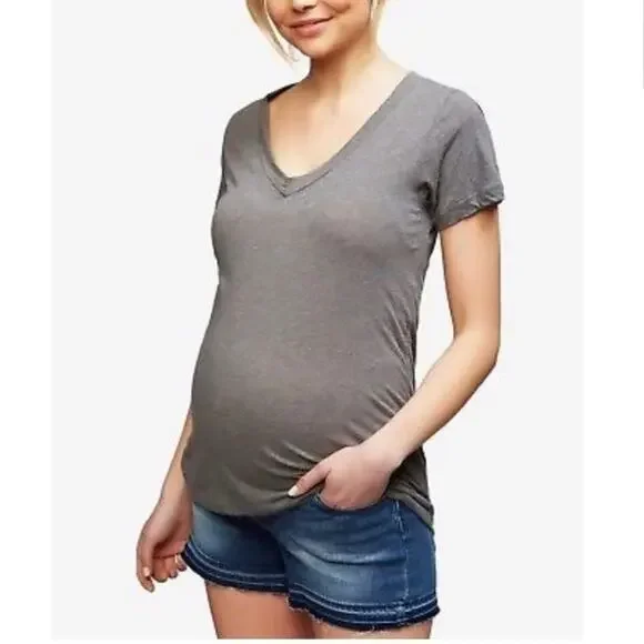 AOS distressed faded stretchy maternity full panel denim jean cutoff shorts S 26