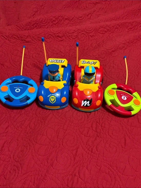 Kids Remote Control Police and Race Car Toy Set - Blue & Red