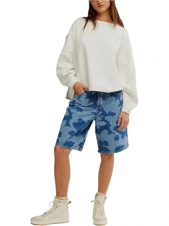 We The Free Montana Printed Floral Denim Long Boy Shorts