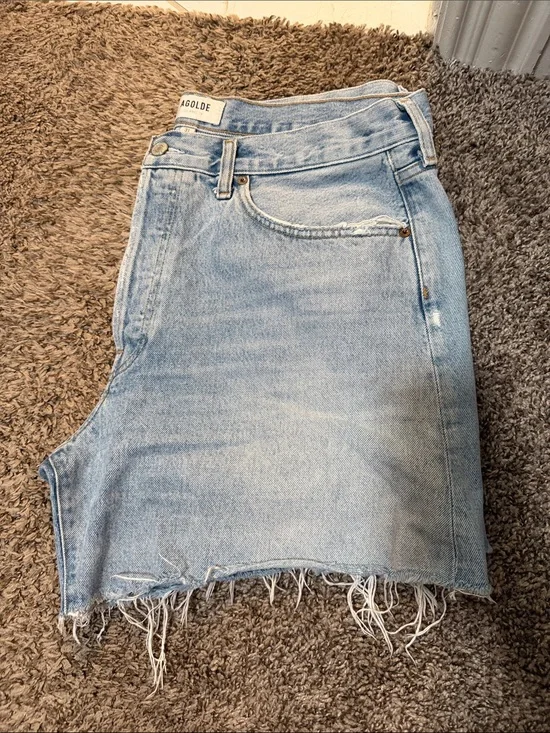 AGOLDE Parker Long Shorts Swapmeet Wash Size 31 High Rise Distressed Denim