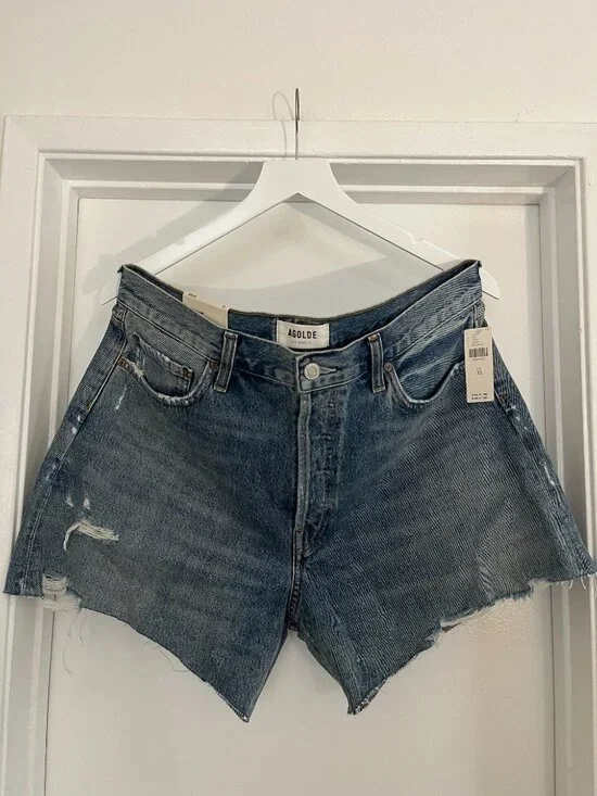 NWT AGOLDE Parker Long Vintage Denim Shorts with Cuff (Heat Wave) - Women's 32