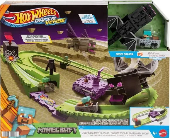 Minecraft Hot Wheels RacerVerse Diecast Track Set Diamond Armor Steve NWT