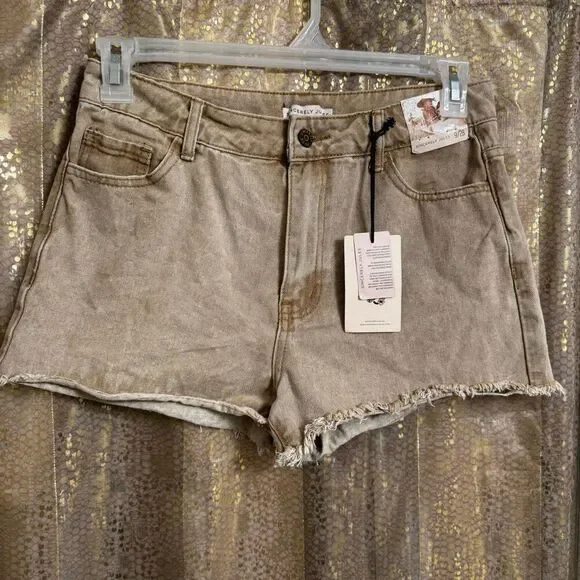 Sincerely Jules Brown Tan Antique Dyed Cut Off Denim Shorts Size 9/28 NWT