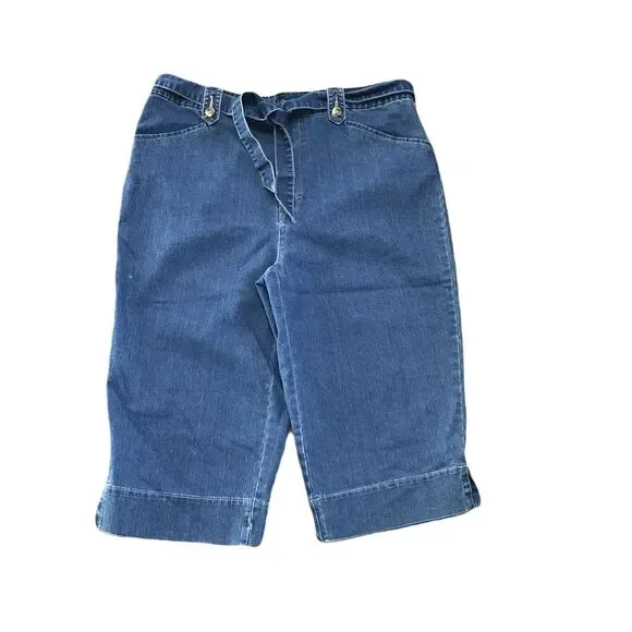 White Stag Long Jean Shorts ~ Sz 8A ~ Blue ~ High Rise ~ 16