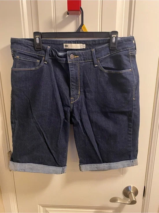 Levis Jeans Shorts 14 Bermuda Stretch Dark Blue Denim Rolled Cuff