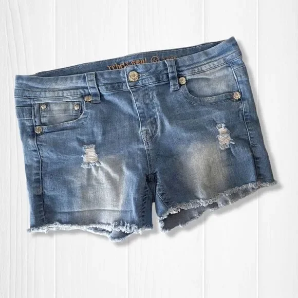 Rebel & Soul Women Jean Shorts Distressed Blue Wash Size 11