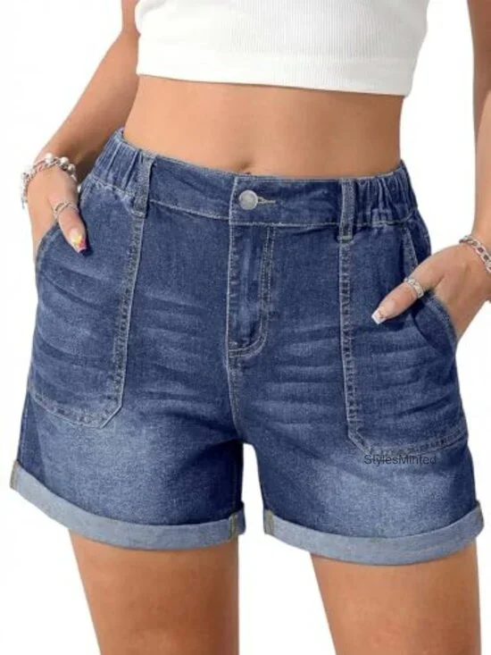 Denim Mom Jean Shorts Elastic High Waist Stretchy Casual Summer Women