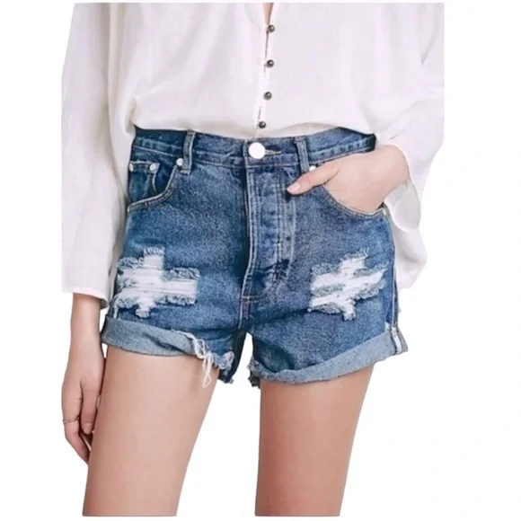 ONE Teaspoon x Free‎ People Outlaw Distress Long Rise Denim Shorts size 2