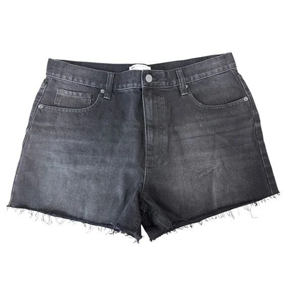 ASOS DESIGN Tall High Rise‎ Denim Shorts Washed Black Raw Hem Size US 8