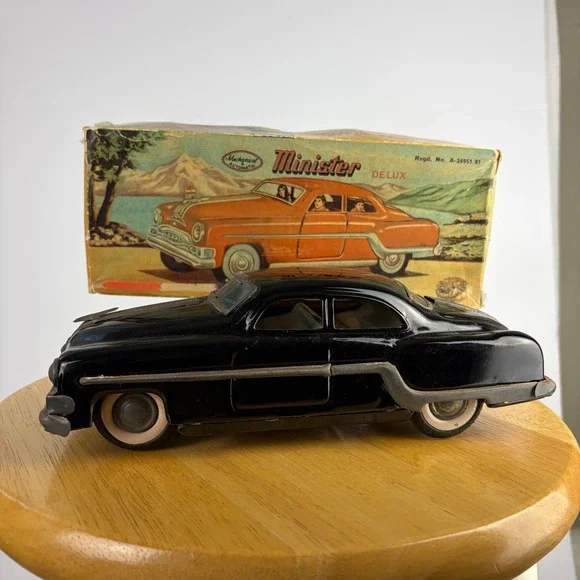 Vintage Minister Delux Black Tin Friction Toy Car Original Box Working India