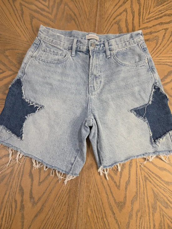 PacSun Light Wash Star Patchwork Festival Shorts 26