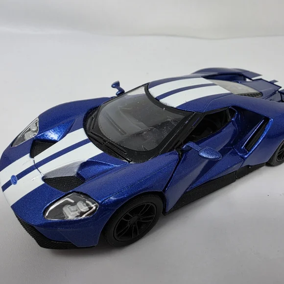 Kinsmart Ford GT Blue White Racing Stripes Race Car