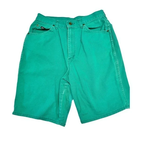 Vintage Chic 80s 90s Denim‎ High Waist Mom Jean Shorts Blue Green Cotton Sz 16