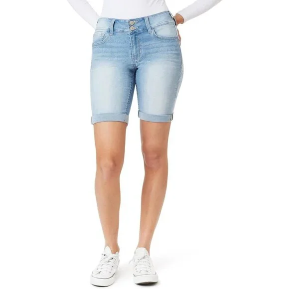 Women's Denim Bermuda Shorts 9 Inch Mid-Rise Plus Size Eco-Friendly Comfort