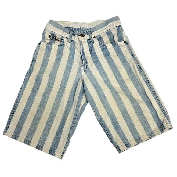 HIS Striped Denim Jean Shorts Jorts womens High Waisted Sz 10 Vintage 80s 90s‎