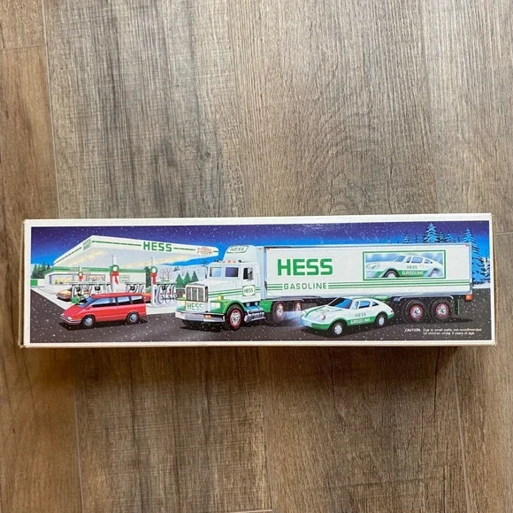 Vintage 1992 Hess 18 Wheeler and Racer Toy Truck with Working Lights and Box