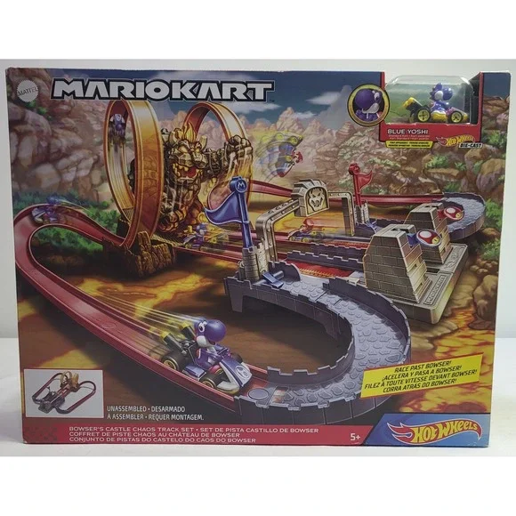 New Sealed Hot Wheels Mario Kart Bowser's Castle Chaos Track Set Blue Yoshi