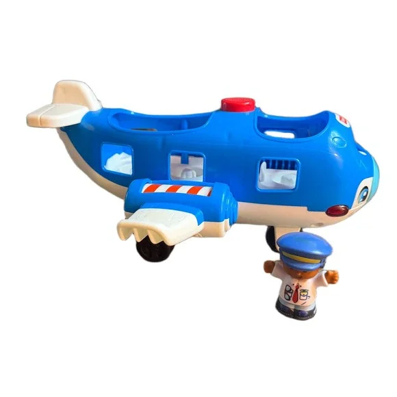 Fisher Price Little People Lil Movers Airplane Blue White Sound Pilot DJJ53