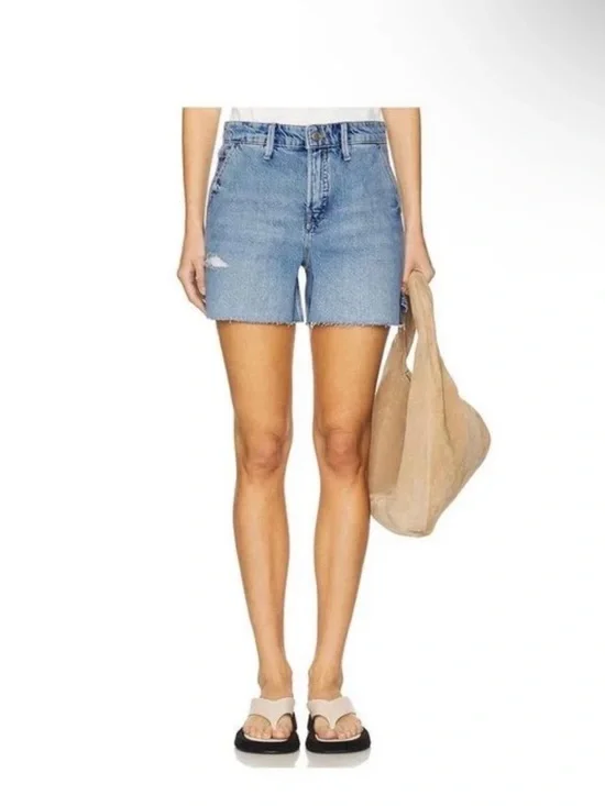 Good American Light Blue High-Rise Denim Shorts