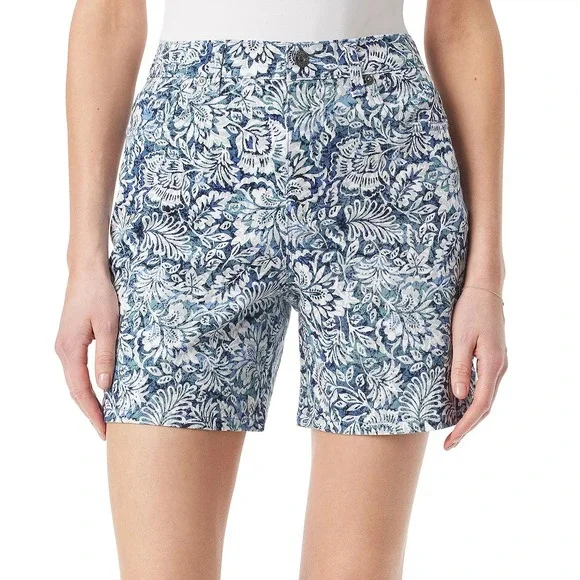 Gloria Vanderbilt Amanda Classic High Rise Floral Denim Shorts Blue NWT 8