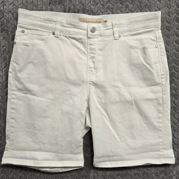Soft Surroundings Women's White Ultimate Denim Pull On Shorts‎ PL Petite Large