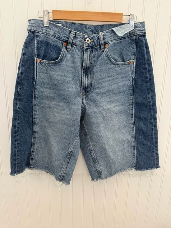 Zara Two Toned Blue Washed Denim Long Shorts