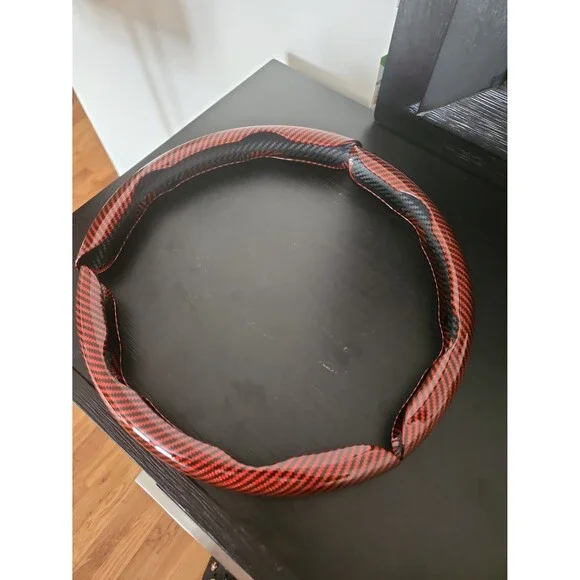 Red & Black Carbon Fiber Steering Wheel Cover