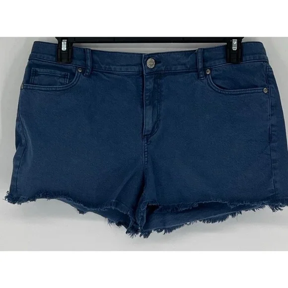 LOFT Denim Shorts Women 12 31 Blue Raw Hem Frayed Stretch Mid Rise Casual Pocket