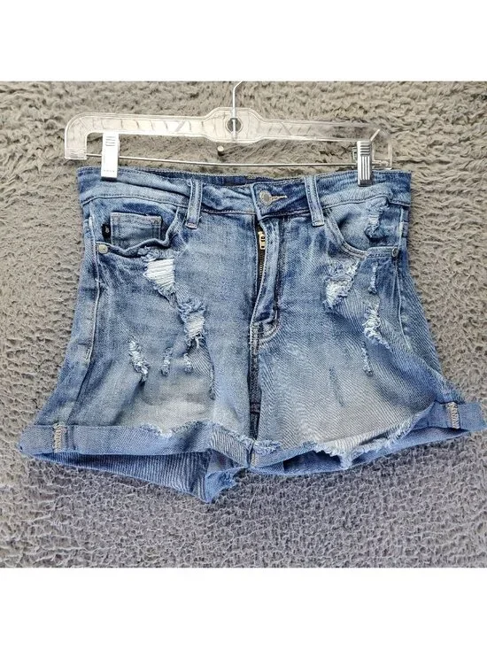 Judy Blue Shorts Womens Small Blue Distressed High Rise Cuffed Frayed Hem
