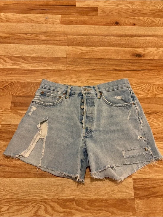 AGOLDE Parker Long Light Blue Denim Shorts