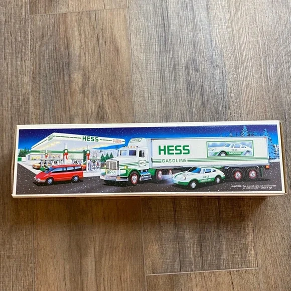 Vintage 1992 Hess 18 Wheeler and Racer Toy Truck Set with Original Box Tested