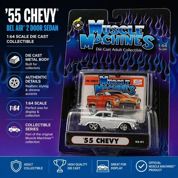 Muscle Machines 55 Chevy White 1:64 Scale Die Cast Car‎ 02-01 Funline 2000 New