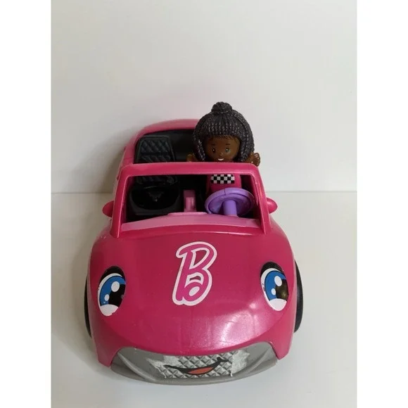 Little People Barbie Race Car w/1 Racer‎ Character Hot Pink Fisher Price TESTED