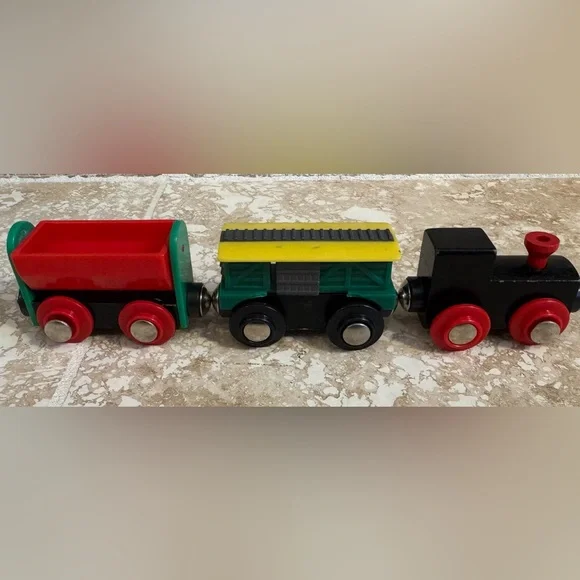3 wooden train cars (including engine) compatible with Brio and Thomas
