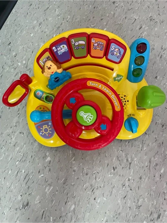 Turn & Learn Driving Toy - Yellow and Red Kids Activity Steering Wheel