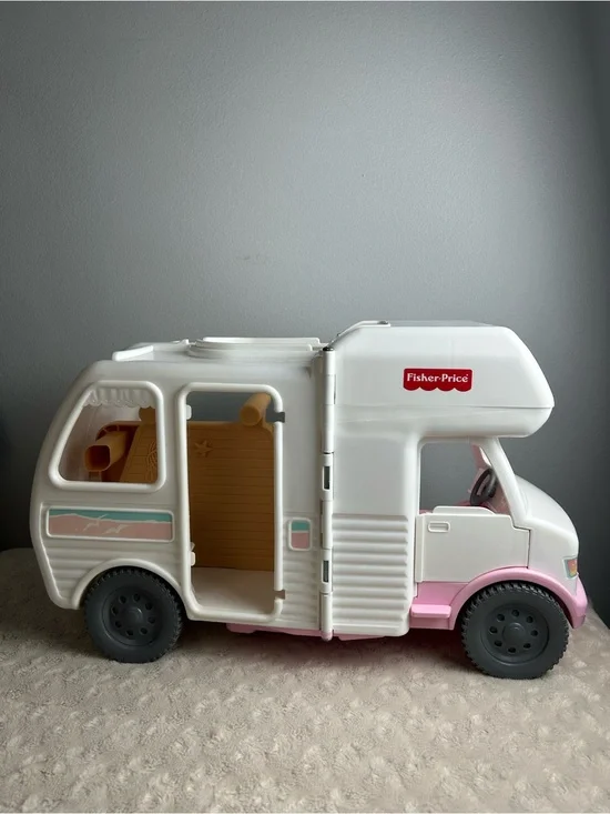 Vintage Fisher Price Loving Family RV Camper Van Pink White