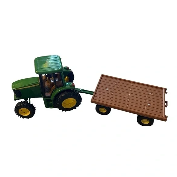 John Deere Metal Diecast Tractor Toy W/ Flatbed Trailer Green