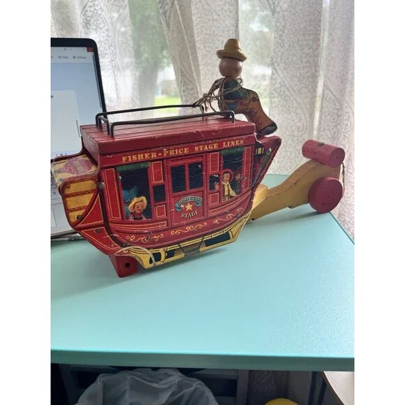 Vintage Fisher Price 1954 Pull Toy Stage Coach Gold Star Line For Parts