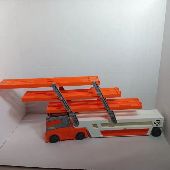 Hot Wheels Mega Hauler Truck Kids OS Orange 6-Level 50th Anniversary Transporter