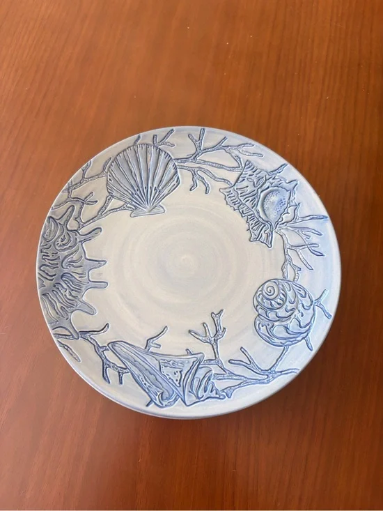 Pottery Barn Coastal Shell Ceramic Plate in Light Blue Set of 4