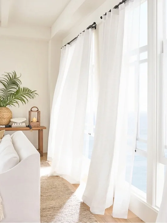 Pottery Barn Emery Ivory Linen Drape Set/ 2 Curtain Panels • 50” x 104” • NWOT
