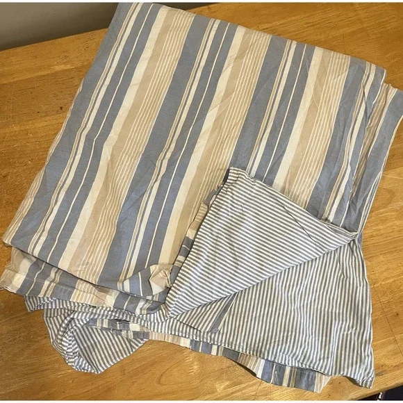 Pottery Barn Striped Full‎ Queen Duvet Cover  Blue Brown Reversible