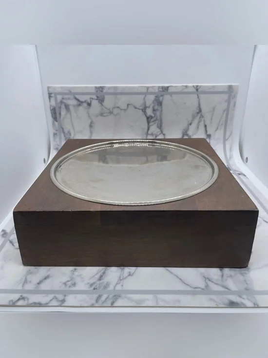 Pottery Barn Square Wood & Metal Pillar Candle Holder Pedestal