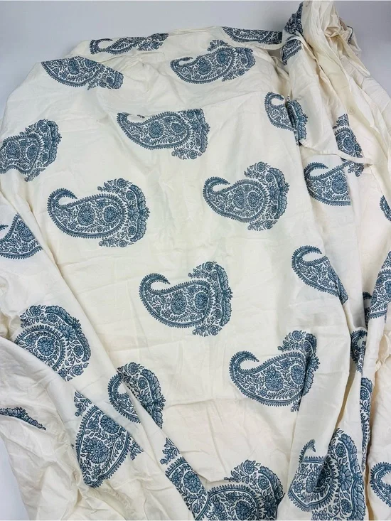 Pottery Barn Rayna Blue Block Print Paisley Comforter Duvet Cover King